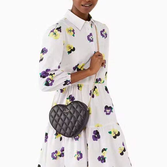 💛 NWT Kate Spade Black Love Shack Heart-Shaped Quilted Crossbody Bag - Picture 2 of 5